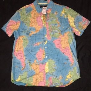 Map Print Button Down Shirt